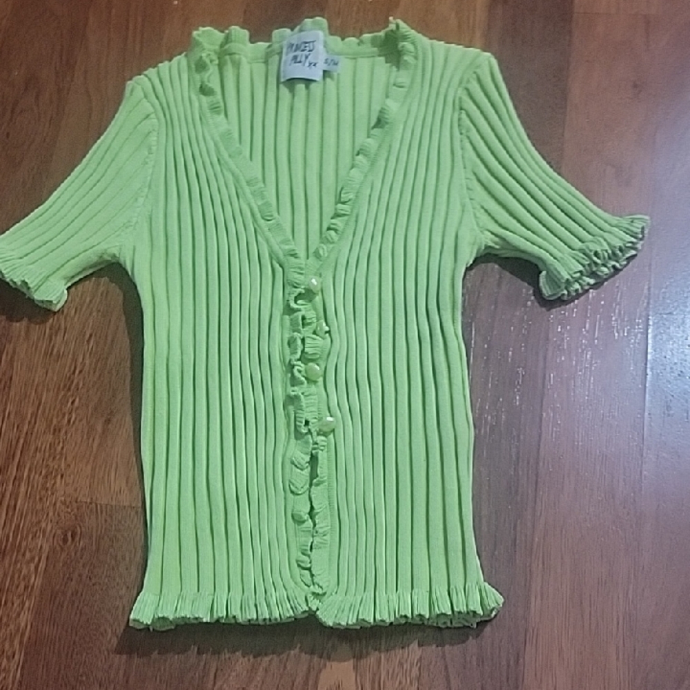 Princess Polly Green Stretch Cardigan Short Sleeve Button Up Size S/M